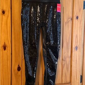 SPANX Black Sequin Straight Leg Jumpsuit Pants